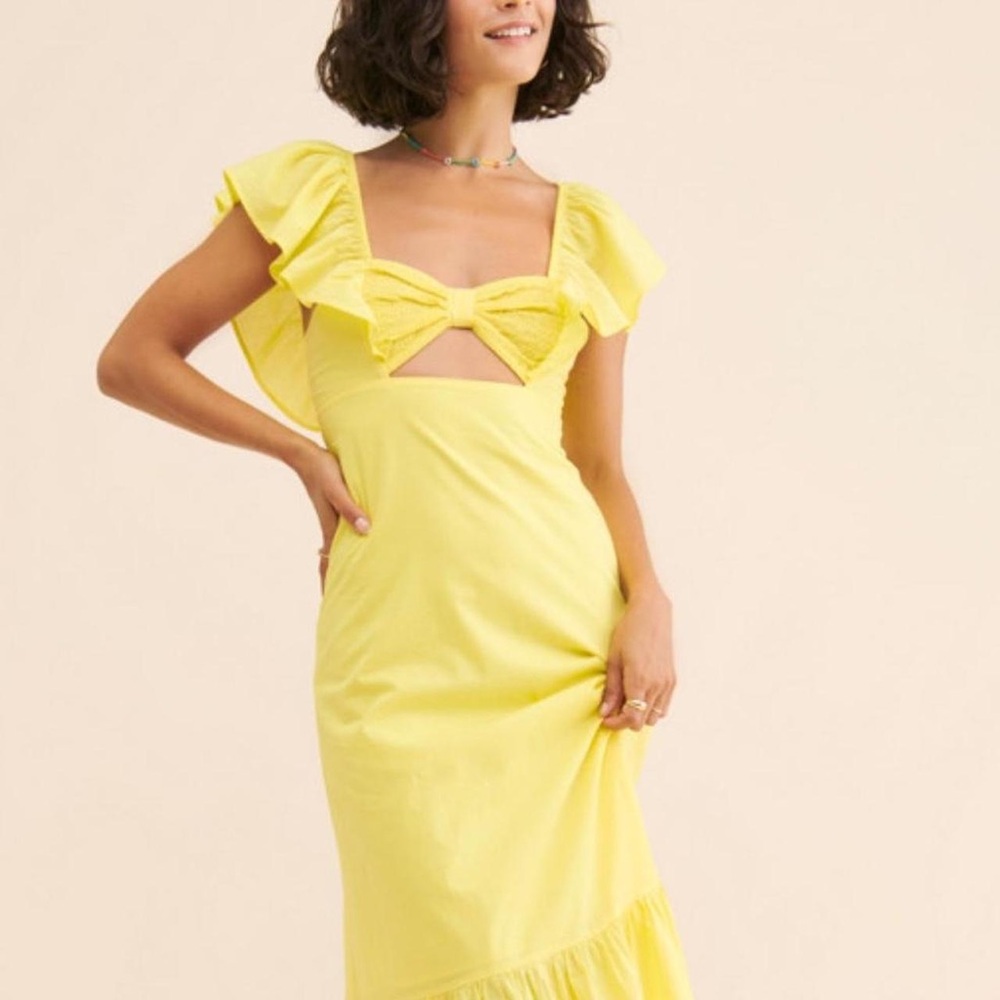 FARM Rio Yellow Midi Dress - Picture 2 of 6
